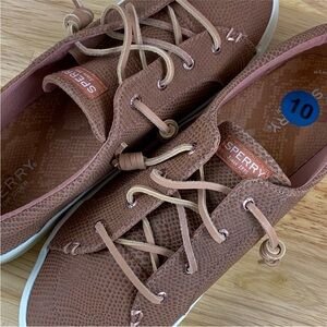 Sperry Crest Vibe Pink Rose Snake Leather Laces Platform Sneakers STS88296